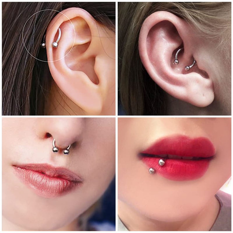 D.Bella 14G Surgical Steel Nose Septum Horseshoe Hoop Eyebrow Lip Navel Belly Nipple Piercing Ring 10mm Helix Tragus Daith Rook Earrings w Replacement Spikes - Image 4